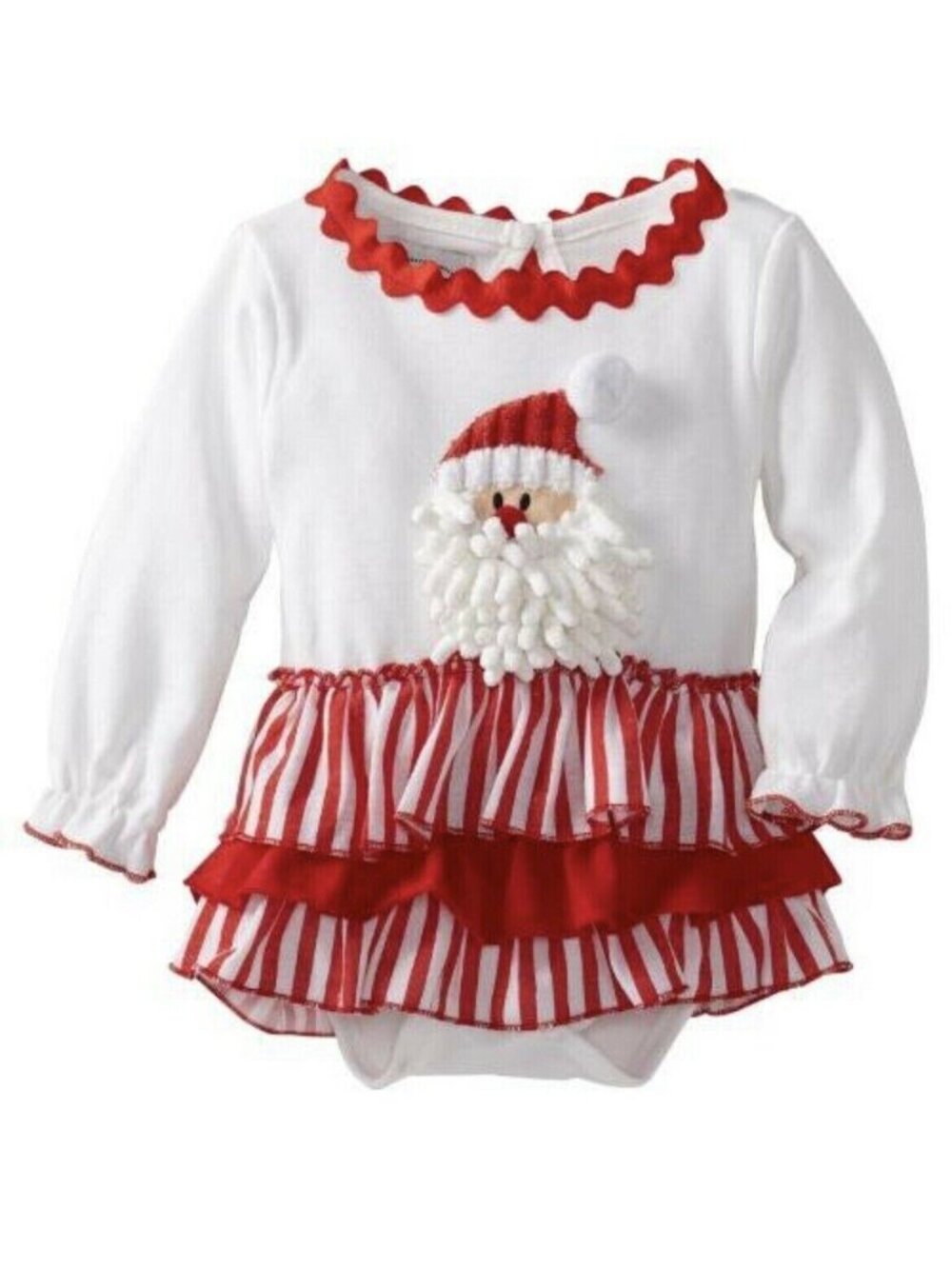 MUD PIE Santa Christmas Holiday One Piece Outfit Bodysuit White Romper 18-24M
